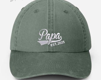 Custom Embroidered Papa Hat, New Papa Vintage Hat, Personalised Est Year Dad Hat, Baseball Cap For Father, Gifts for Him, Gift for New Papa
