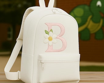 Personalised Kids Backpack, Embroidered Floral Initial School Bag, Back To School Childrens Bag, Toddlers Preschool Gifts, Nursery Backpack