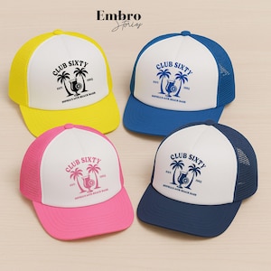 Personalised Beach Party Hats, Custom Birthday Club Trucker Hat, Bachelorette Party Favours Printed Hat, 60th Birthday Hats, Summers Gift