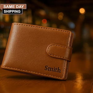 Personalised Premium Leather Wallet, Custom Engraved Monogram Wallet, Portrait from Photo Trifold Leather Wallet, Boyfriend Gifts for Men