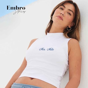 Personalised Embroidered Tank Top, Custom Name Spaghetti Strap Top, Bachelorette Gifts for Bride, Bride To Be Tank Tops, Engagement Gifts