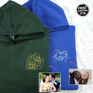 Custom Embroidered Portrait from Photo Hoodie, Personalised Hoodie with Picture, Couple Matching Outline Drawing Hoodie, Anniversary Gifts