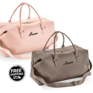 Personalised Name Printed Duffle Bag, Custom Monogram Bridesmaid Leather Bag, Overnight Travel Bag for Her, Weekend Bag, Christmas Gifts