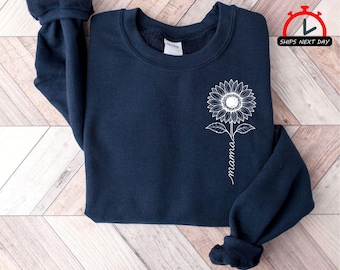 Personalised Sunflower Mom Sweatshirt, Cute Mama Mothers Day Sweater, Pregnancy Announcement Jumper, New Mom To Be Sweater, Mothers Day Gift