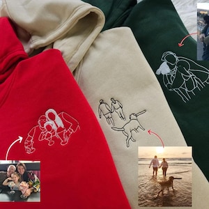 Embroidered Couple Portrait Sketch Hoodie, Couple Valentines Day Matching Jumper, Custom Date on Initials on Sleeve hoodie, Boyfriend Gifts