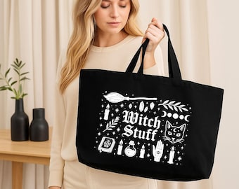 Hexe Sachen Halloween Einkaufstasche, süßes Goth Mädchen Gedruckt Einkaufstasche, Herbst Saison Canvas Einkaufstasche, Witchy Halloween Geschenke, Gruselige Saison Einkaufstasche