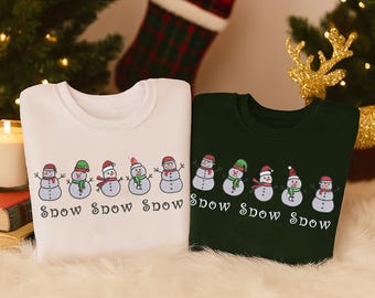 Snowman Christmas Sweatshirt, Embroidered Christmas Crewneck Sweater, Festive Merry Xmas Jumper, Holiday Eve Party Sweater, Gifts for Her