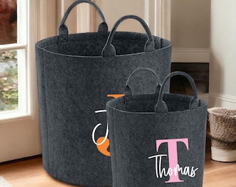 Personalised Name & Initial Toy Storage Basket, Custom Printed Felt Toy Basket, Kids Toy Basket, Children's Toy Storage Bag, Birthday Gifts