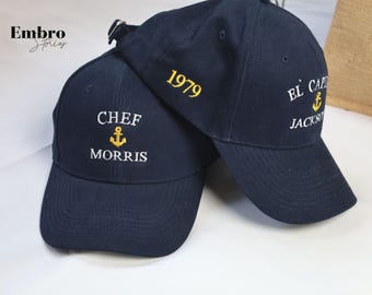 Personalised Embroidered Captain Hat, Custom Monogrammed Boating Cap, Baseball Caps with Name on it, Dad Skipper Hat, Christmas Gift for Him