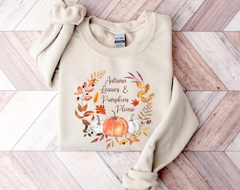 Autumn Leaves & Pumpkin Please Sweater, Thanksgiving Matching Sweatshirt, Autumn Fall Printed Jumper, Spooky Season Sweater, Gifts for Her