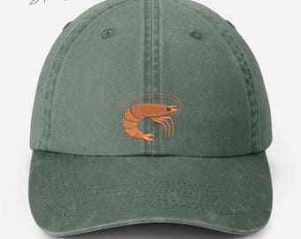 Embroidered Shrimp Hat, Shrimp Baseball Cap, Father&#39;s Day Vintage Hat, Fisherman Summer Hat, Shrimp Dad Hat, Shrimp Lover Gift, Gift for Dad