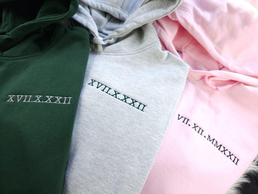 Roman Numeral Embroidered Matching Hoodie, Couple Anniversary Date