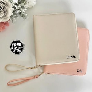 Portadocumentos de viaje de cuero personalizado, organizador de viaje de cuero con nombre e inicial personalizados, portapasaporte familiar con monograma, billetera de viaje