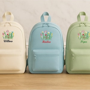 Custom Embroidered Wildflowers Backpack, Custom Kids Backpack with Name, Back to School Bag for Girls, Toddler Nursery Gift, Gift for Boys