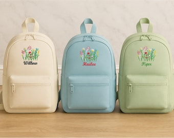Custom Embroidered Wildflowers Backpack, Custom Kids Backpack with Name, Back to School Bag for Girls, Toddler Nursery Gift, Gift for Boys
