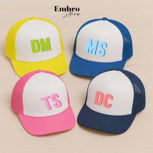 Custom Initials Trucker Hat, Personalised Monogram Bridesmaid Hat, Birthday Party Hat, Bridal Showers Gifts, Bachelorette Party Gift for Her