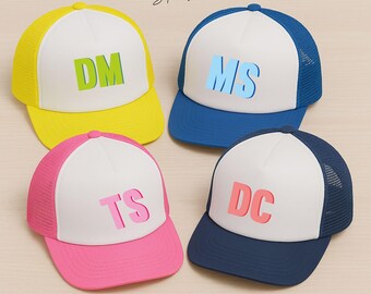 Custom Initials Trucker Hat, Personalised Monogram Bridesmaid Hat, Birthday Party Hat, Bridal Showers Gifts, Bachelorette Party Gift for Her