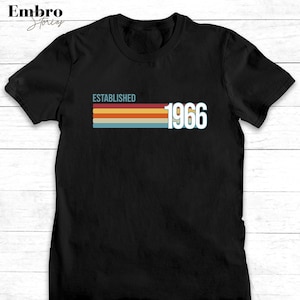 Personalised 59th Birthday T-Shirt, Custom 1965/1966 Birthday T-Shirt, Father&#39;s Day Tee, Established 1966 Retro Strip Shirt, Birthday Gifts