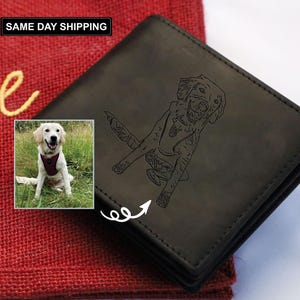 Portrait gravé personnalisé à partir d'un portefeuille photo, portefeuille en cuir personnalisé avec photo, portefeuille monogrammé pour homme, cadeau d'anniversaire pour mari