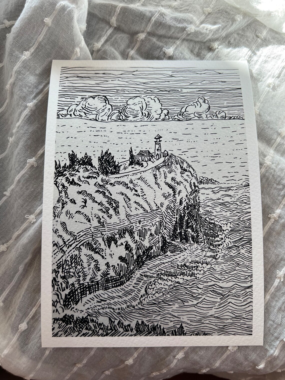 Giclee Pen and Ink Art Print of the Lighthouse in Kauai, Hawaii; Based ...