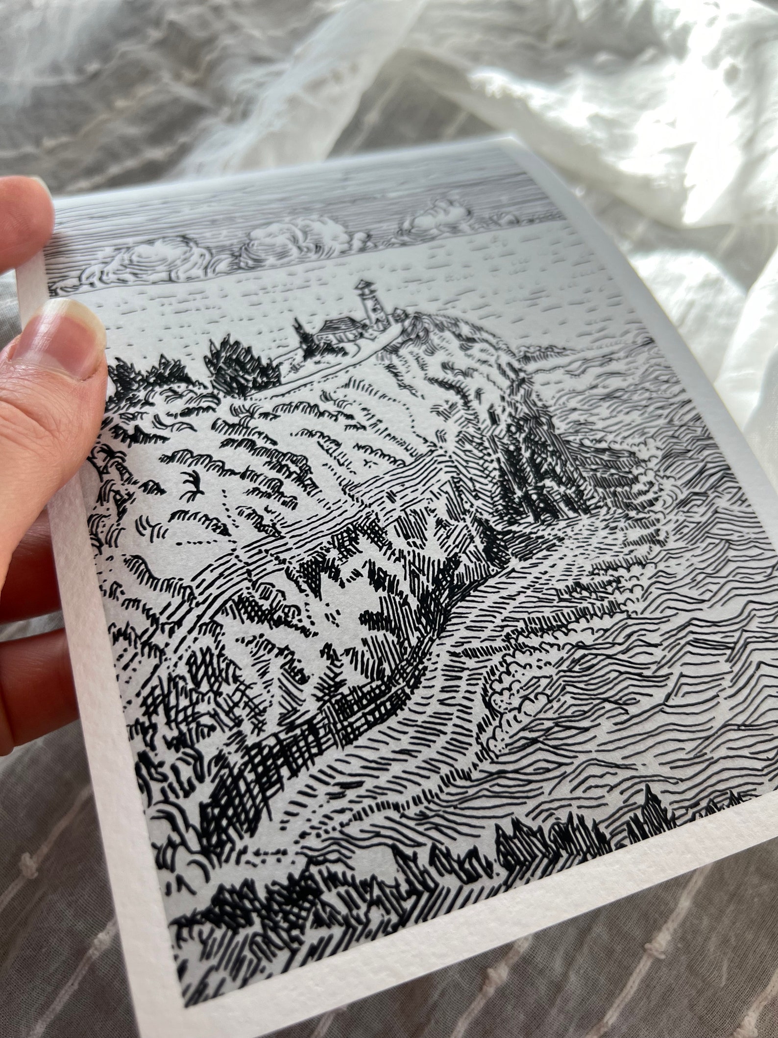 Giclee Pen and Ink Art Print of the Lighthouse in Kauai, Hawaii; Based ...