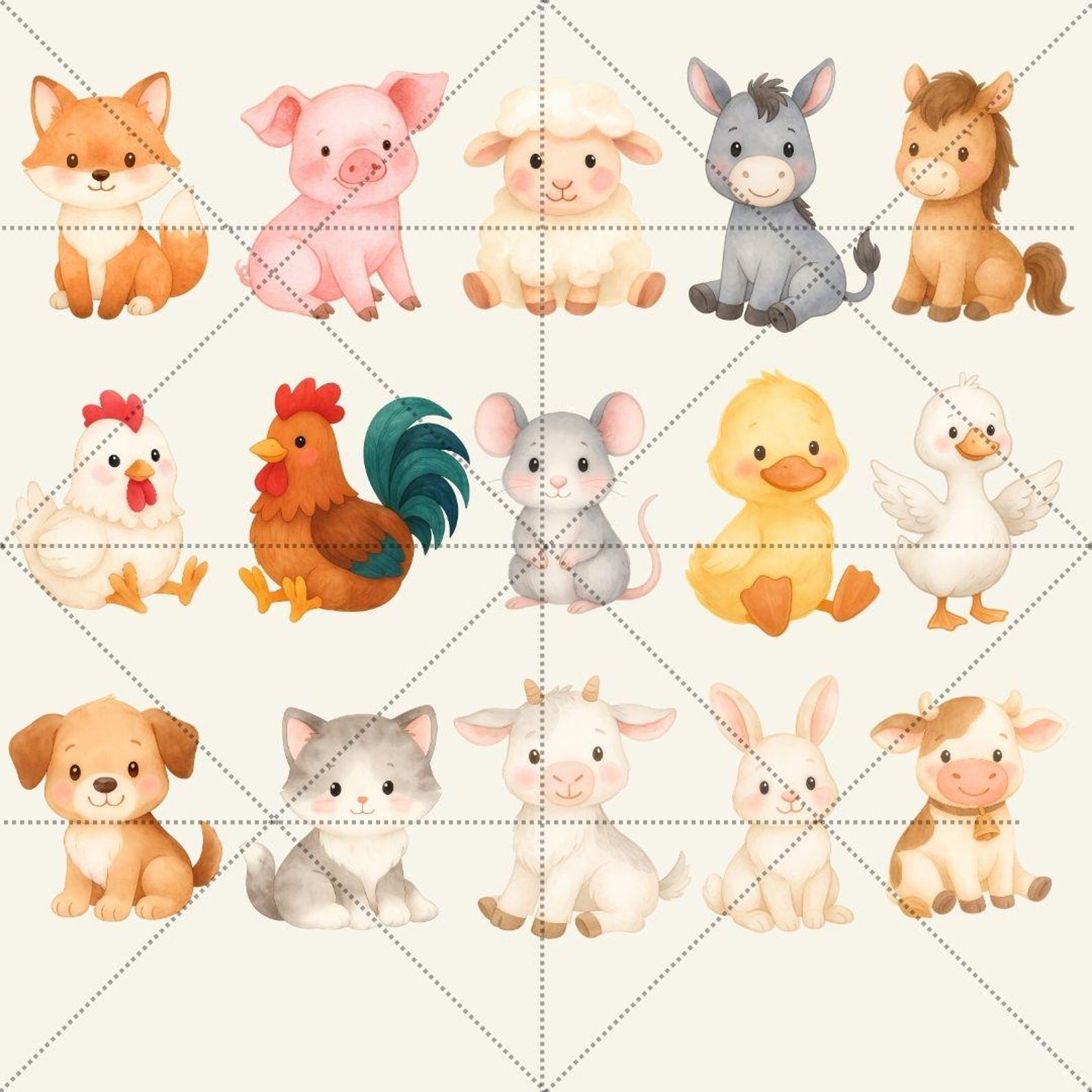 Farm Animal Clipart PNG | Watercolor Nursery Decor, Baby Shower ...