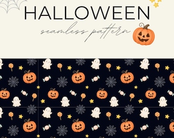 Cute Halloween Seamless Pattern | Spooky Ghosts & Pumpkins (PNG)