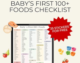 Baby's First Foods Checklist: Weaning Tracker with Watercolor Stickers (Printable Digital Download)