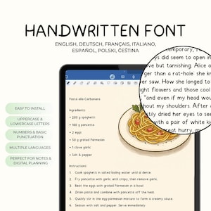 Könnte beinhalten: Eine digitale handschriftliche Schriftart mit Unterstützung für mehrere Sprachen, darunter Englisch, Deutsch, Französisch, Italienisch, Spanisch, Polnisch und Tschechisch. Enthält Groß- und Kleinbuchstaben, Zahlen, Grundzeichensetzung und ist einfach zu installieren.