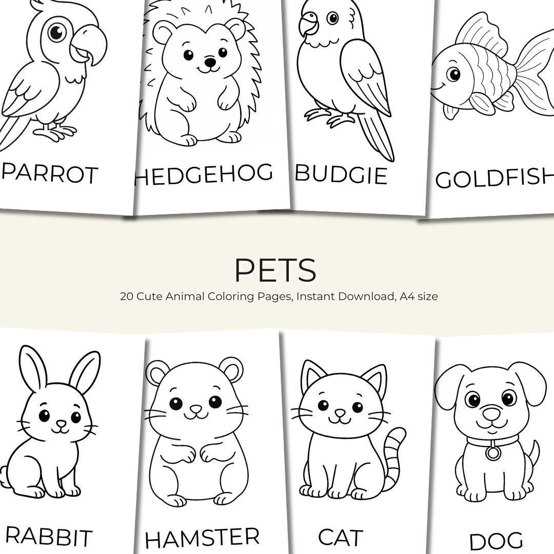 Cute Animals Coloring Book for Kids Printable PDF 20 Adorable Pets ...