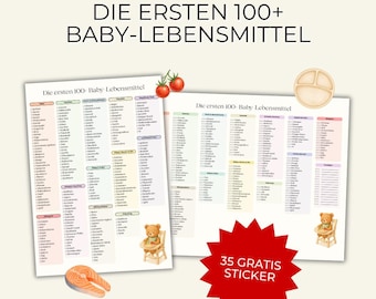 BLW Erste Lebensmittel Liste auf Deutsch, 35 pases GRATIS Aquarell-Sticker
