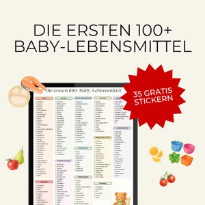 Baby Food Checklist Printable with 35 Stickers (German Language Edition)