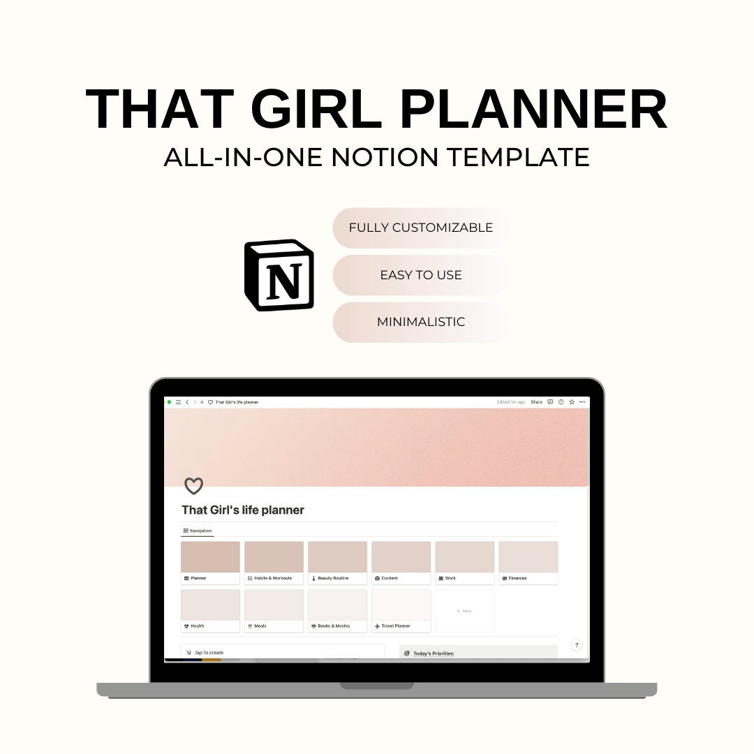 All in One Notion Template That Girl Planner Simple Notion Template ...