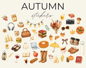 Autumn Watercolor Digital Sticker Pack | Cozy Fall Clipart for Digital Planning | PNG Goodnotes Notability