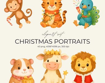 Christmas Animals Clipart PNG | Holiday Woodland Stickers (Digital Download)