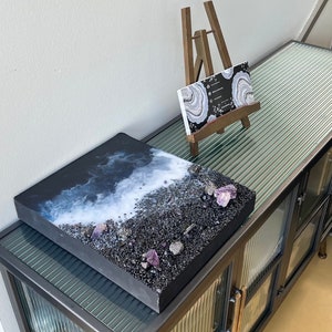 20 x 30 cm| Resin| Epoxy resin| Wall pictures| Wall decoration| Resin art| Custom Grey Black Resin Geode Wall Art| Crystal Painting| Epoxy Resin wall Art|