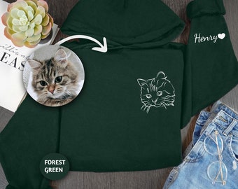 Cat Hoodie: Personalized Heart and Cat Face Print (Adults, Multiple Colors)