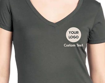 Custom Logo V-Neck Shirt, Personalized Business Tee for Women, KingArtDesigner