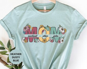 Bella Canvas T-Shirt for Women with Printed Personalized "MOM" Floral Design