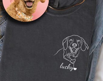 Custom Pet Portrait Tee, Personalized Dog or Cat Line Art Shirt, KingArtDesigner