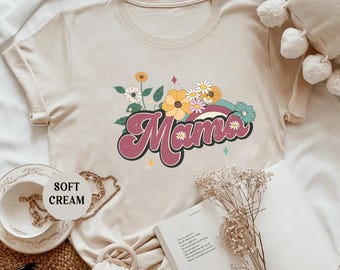 Bella Canvas T-Shirt for Women with Printed "Mama" Floral Design