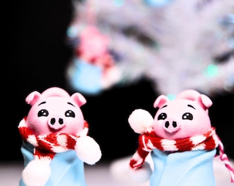 3D Printed Pig in Blanket Christmas Ornament with Scarf