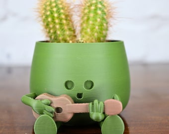 Official Happy face Planter!- Cute guitar buddy - A cute succulent plant pot for guitar lovers, small indoor planter with guitar decoration