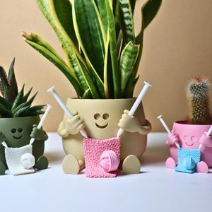 Happy Face-planter: Sticknålshållare, present till virkälskare