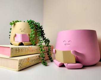 Official Happy Face Planter - Chunky book pot. A perfect gift for a book lover or unique present. Home Decoration for small plants.
