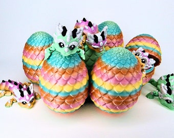 3D Printed Articulating Baby Dragon in Egg: Fantasy Collectible