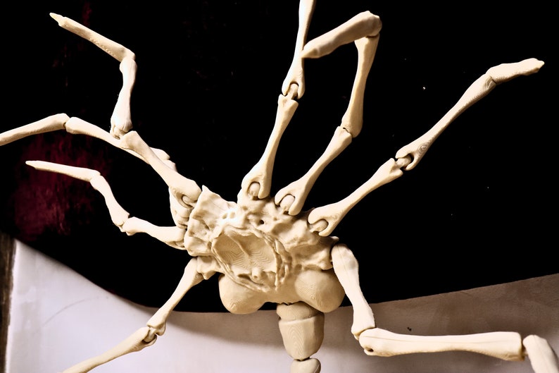 May include: A detailed, off-white plastic model of an alien creature with multiple legs and a segmented body. The model is posed with its legs extended and its body facing the camera.