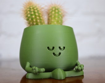 Zen Buddy Yoga Planter: 3D Printed Succulent Pot with Drainage. Yoga Enthusiast meets plant lover gift
