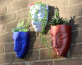 Vaso da fiori moderno raffigurante un volto di donna: arte da parete per giardino sospesa