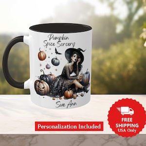 Spooky Halloween Witch Mug Pretty Witch Pumpkins Gothic Witch Spooky Mug Personalize Witchy Gift Halloween gifts Ceramic Mug 11oz